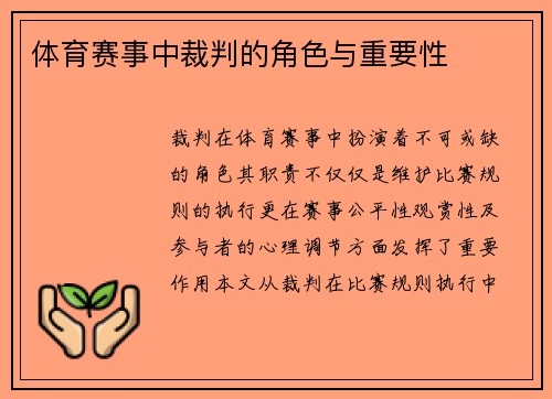 体育赛事中裁判的角色与重要性